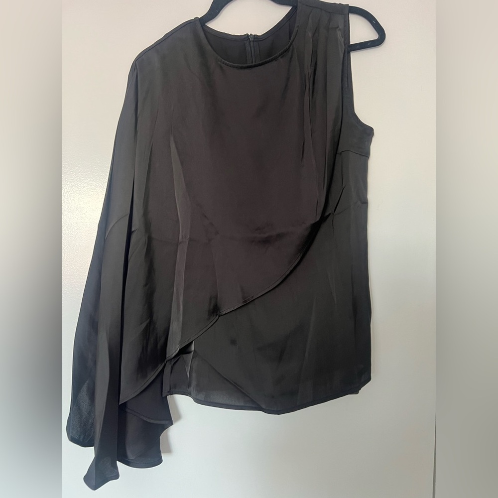 Black Asymmetrical Blouse with Round Neckline